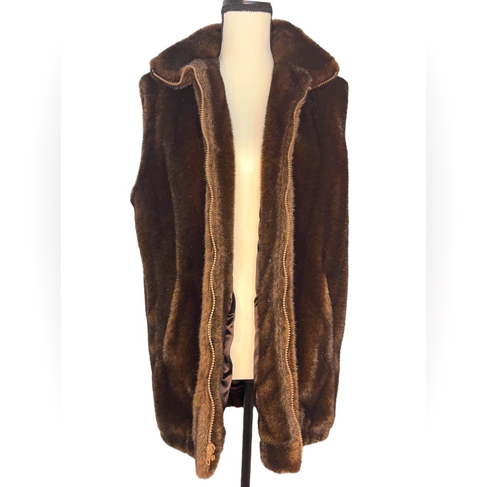 Vintage Brown Faux Fur Over Sized Vest by Nana Creations Women’s Size Sm…
